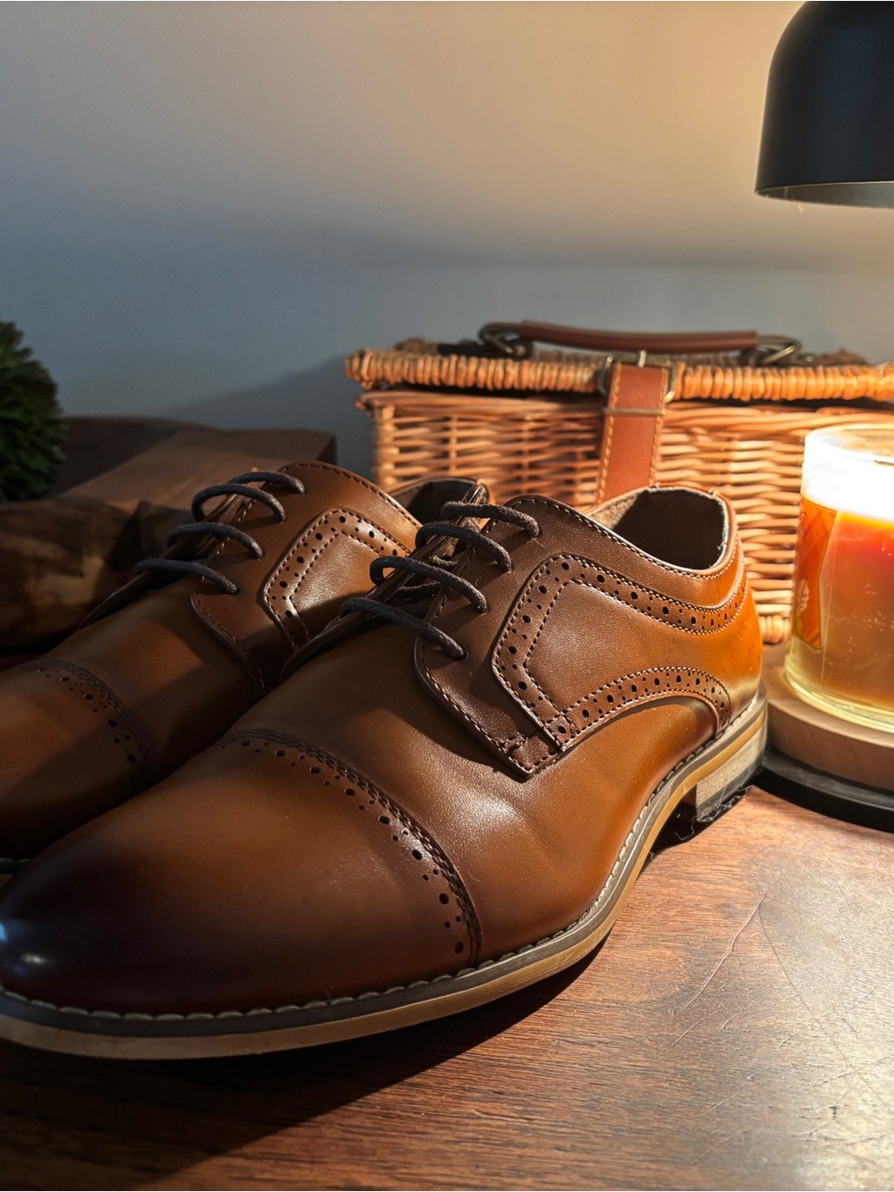 Stacy Adams Tan Brown Leather Cap-Toe Derbys